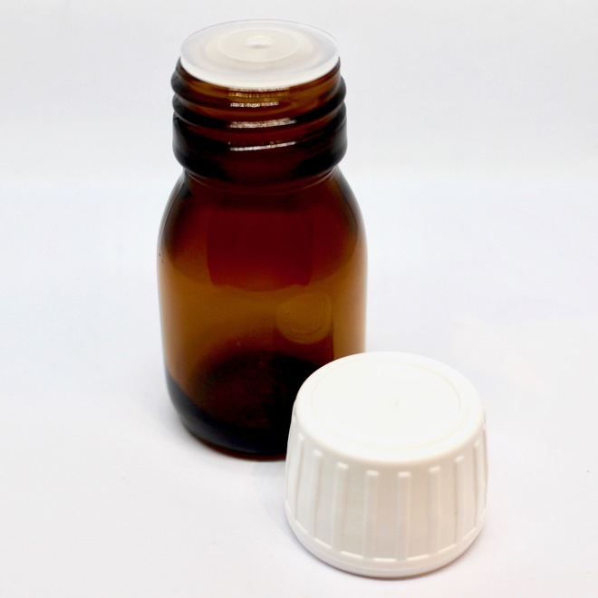 Amber glass bottle & white dripulator cap: 30ml image 0